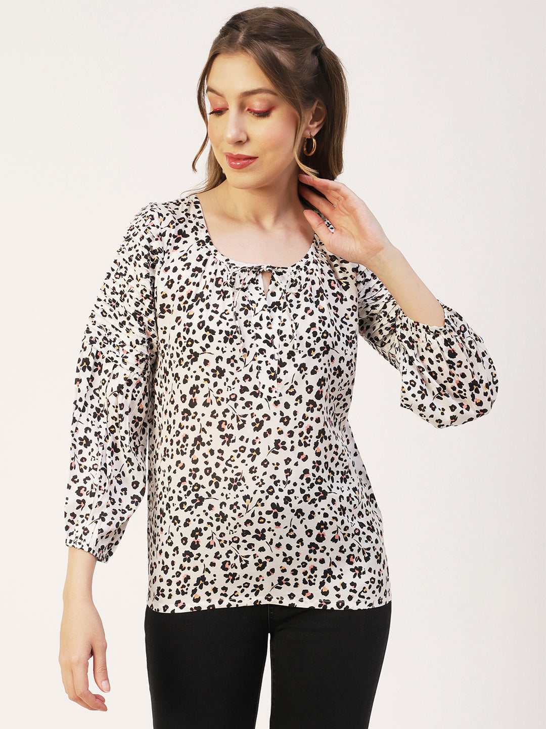 Printed Balloon Tie-Up Top