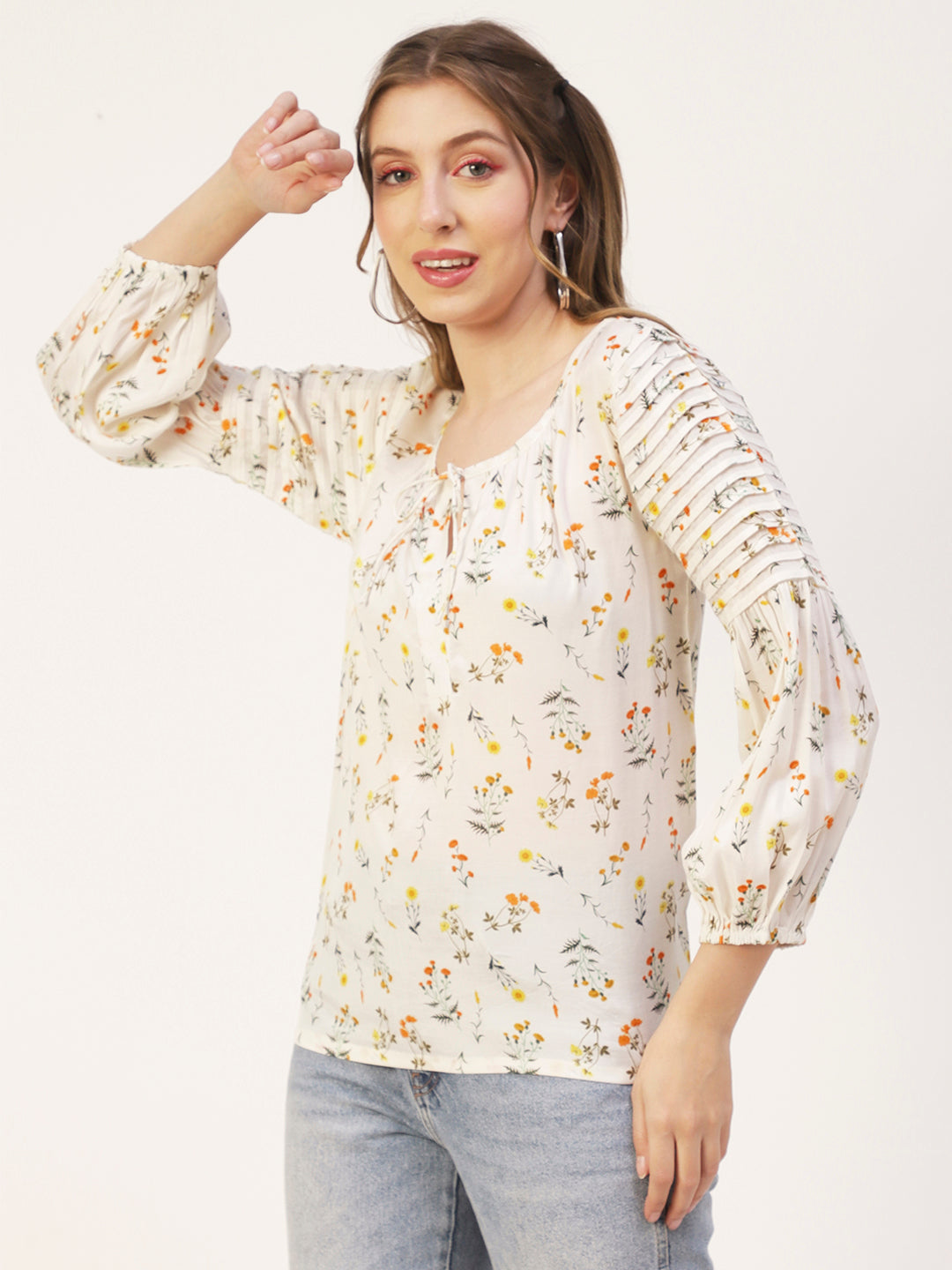 Printed Balloon Tie-Up Top