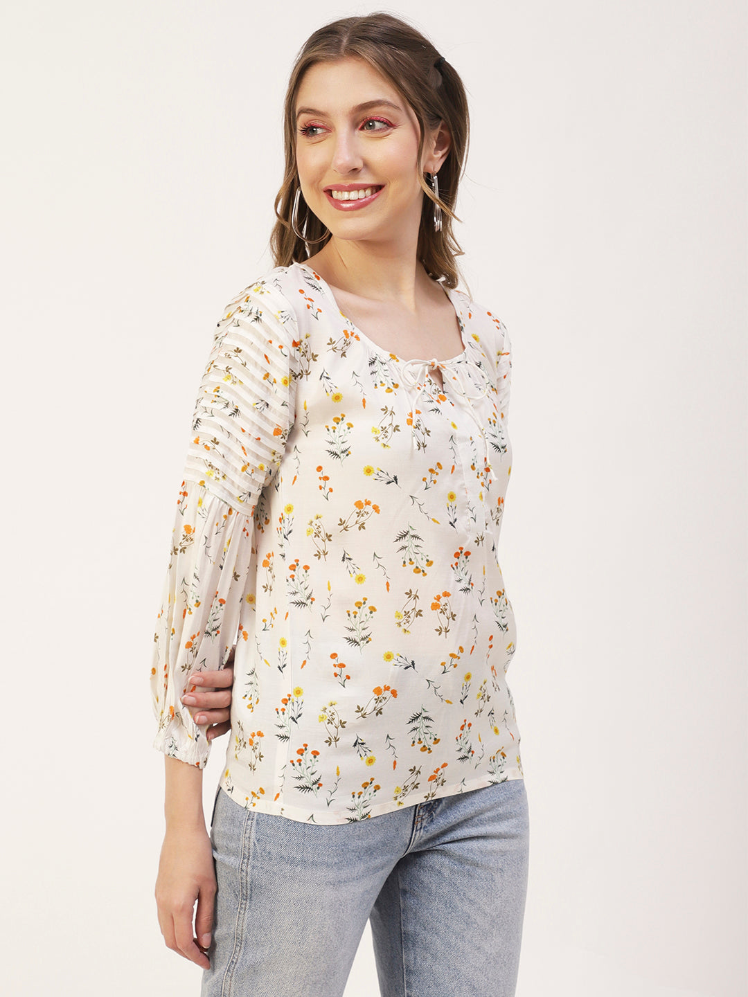 Printed Balloon Tie-Up Top
