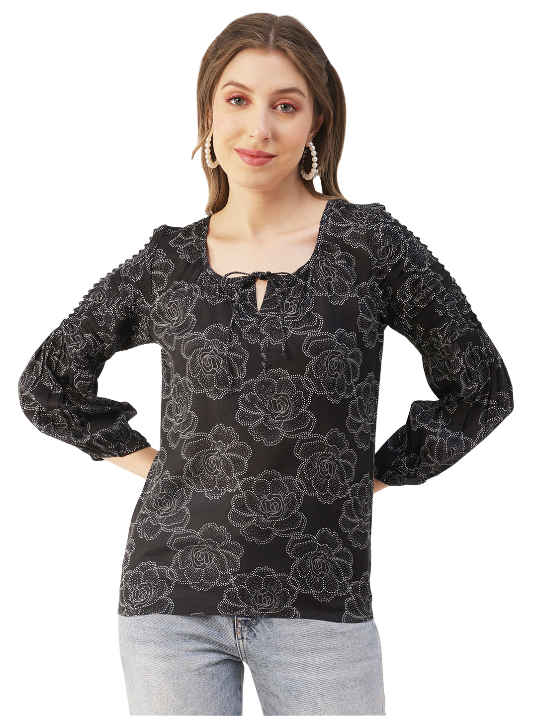 Printed Balloon Tie-Up Top