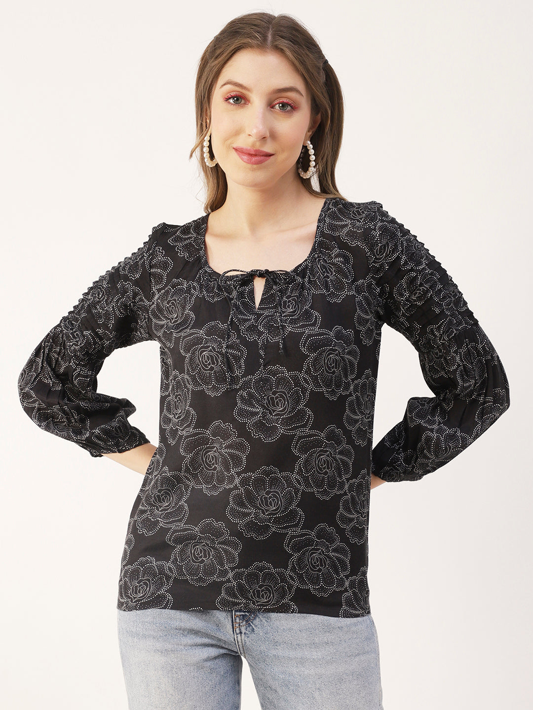 Printed Balloon Tie-Up Top