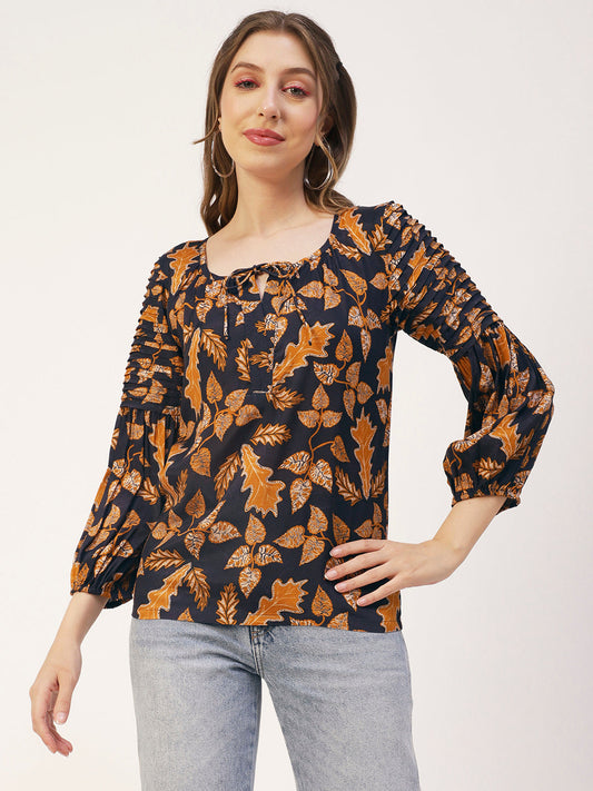 Printed Balloon Tie-Up Top