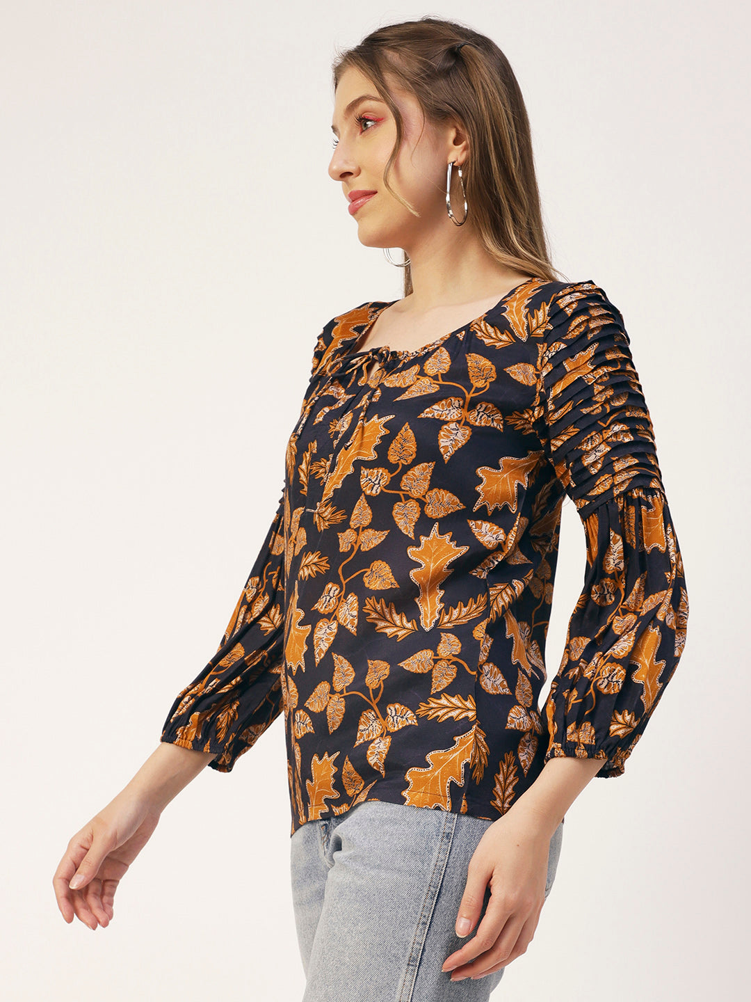 Printed Balloon Tie-Up Top