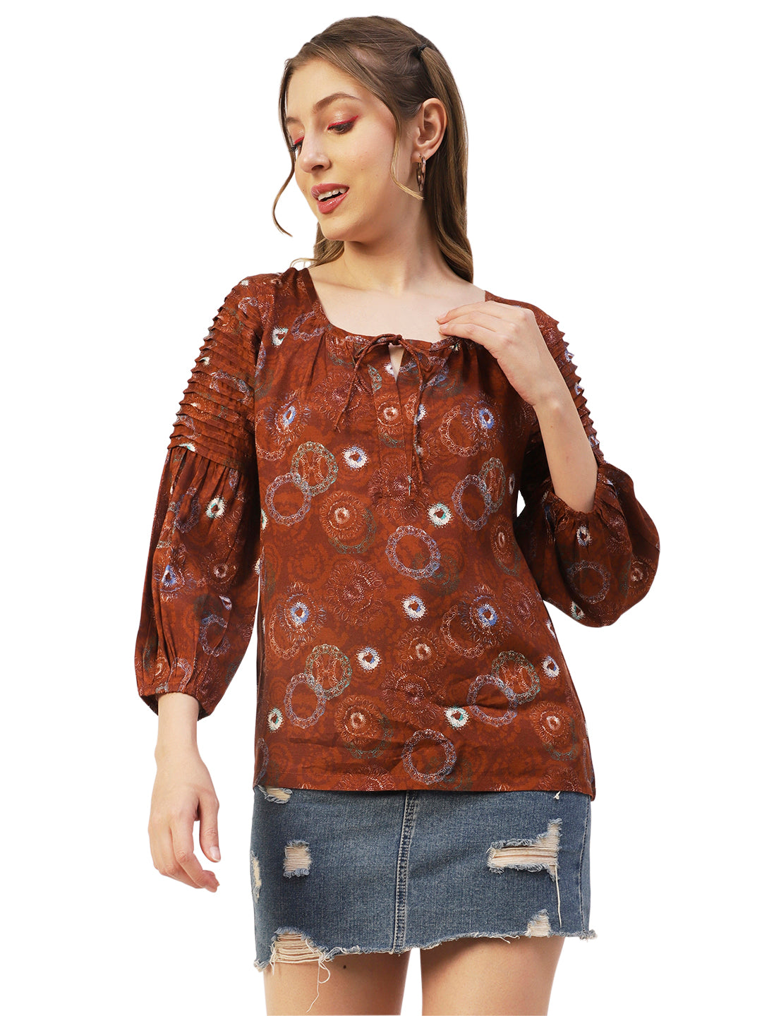 Printed Balloon Tie-Up Top