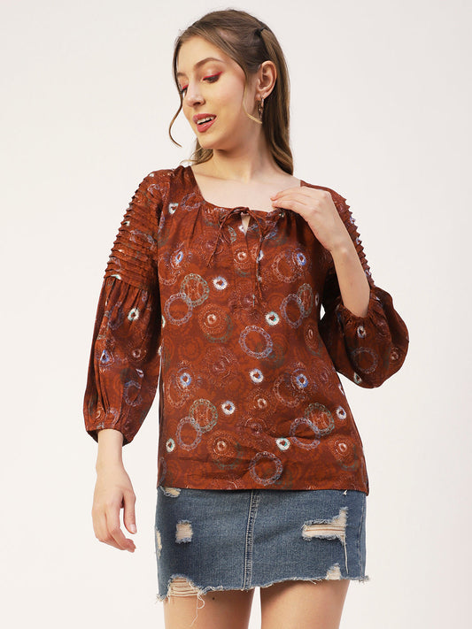 Printed Balloon Tie-Up Top