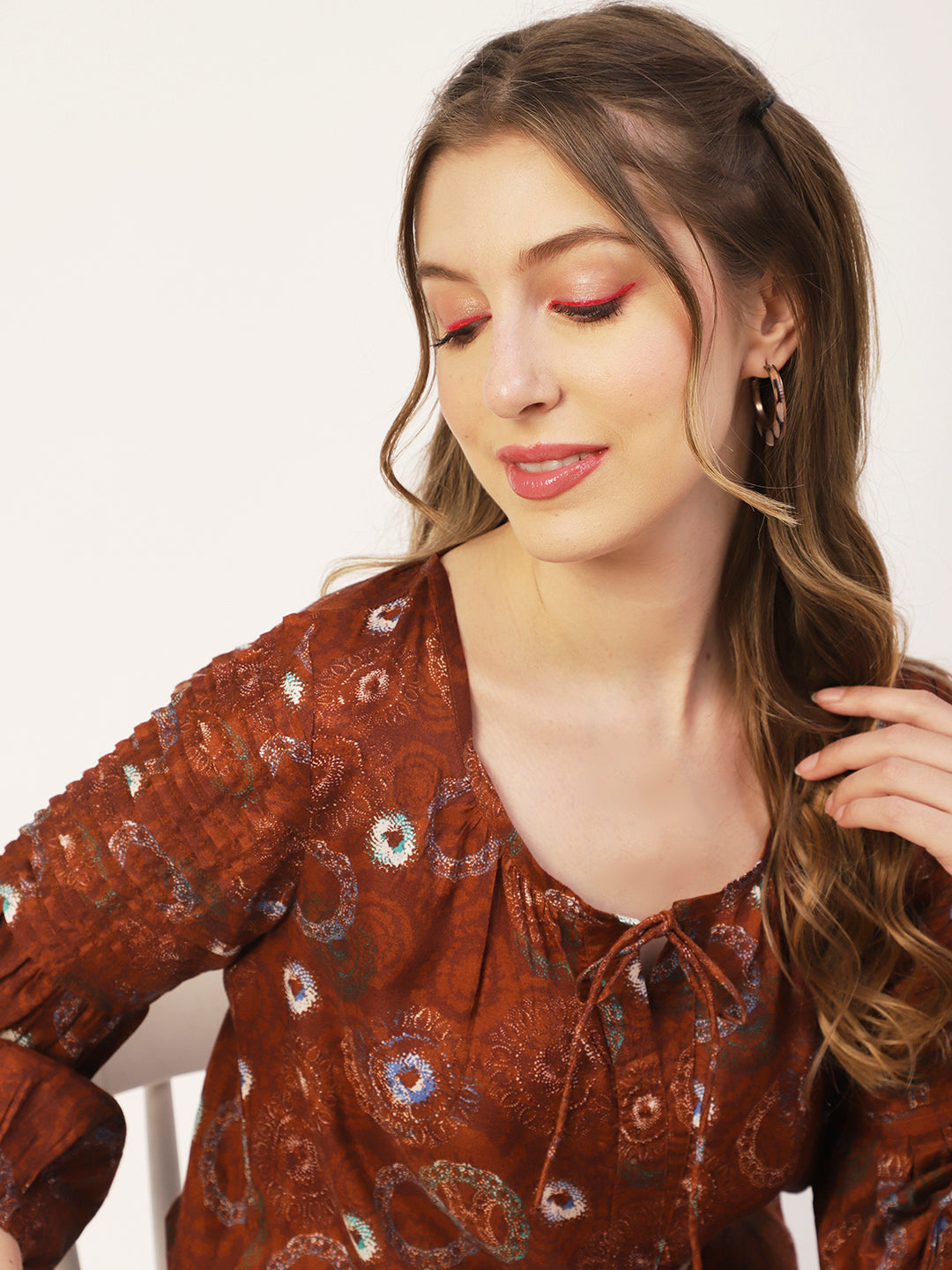 Printed Balloon Tie-Up Top