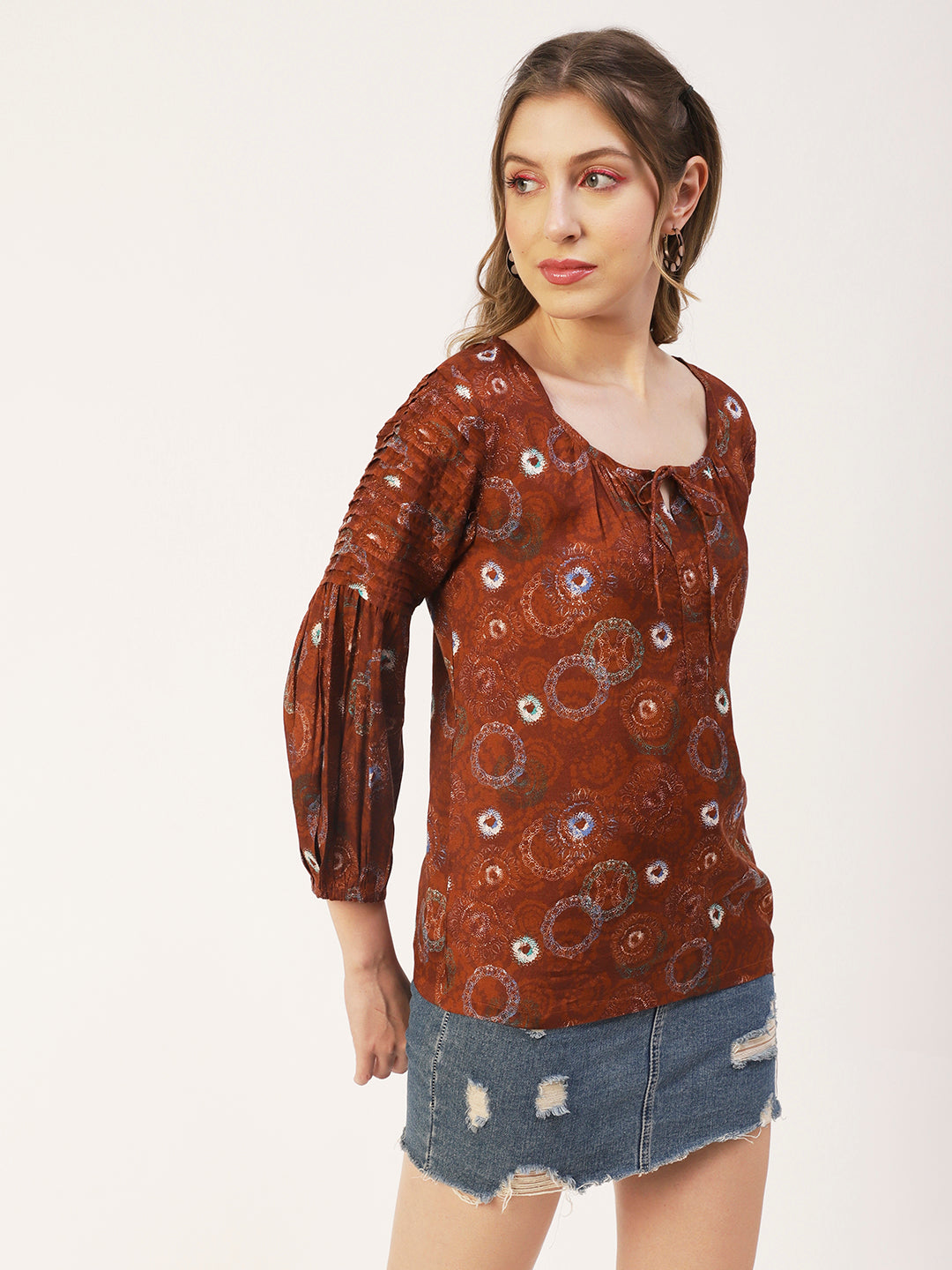Printed Balloon Tie-Up Top