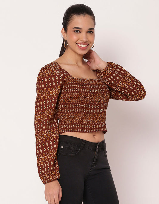 Women's Square Neck Crop Long Sleeves Summer Top