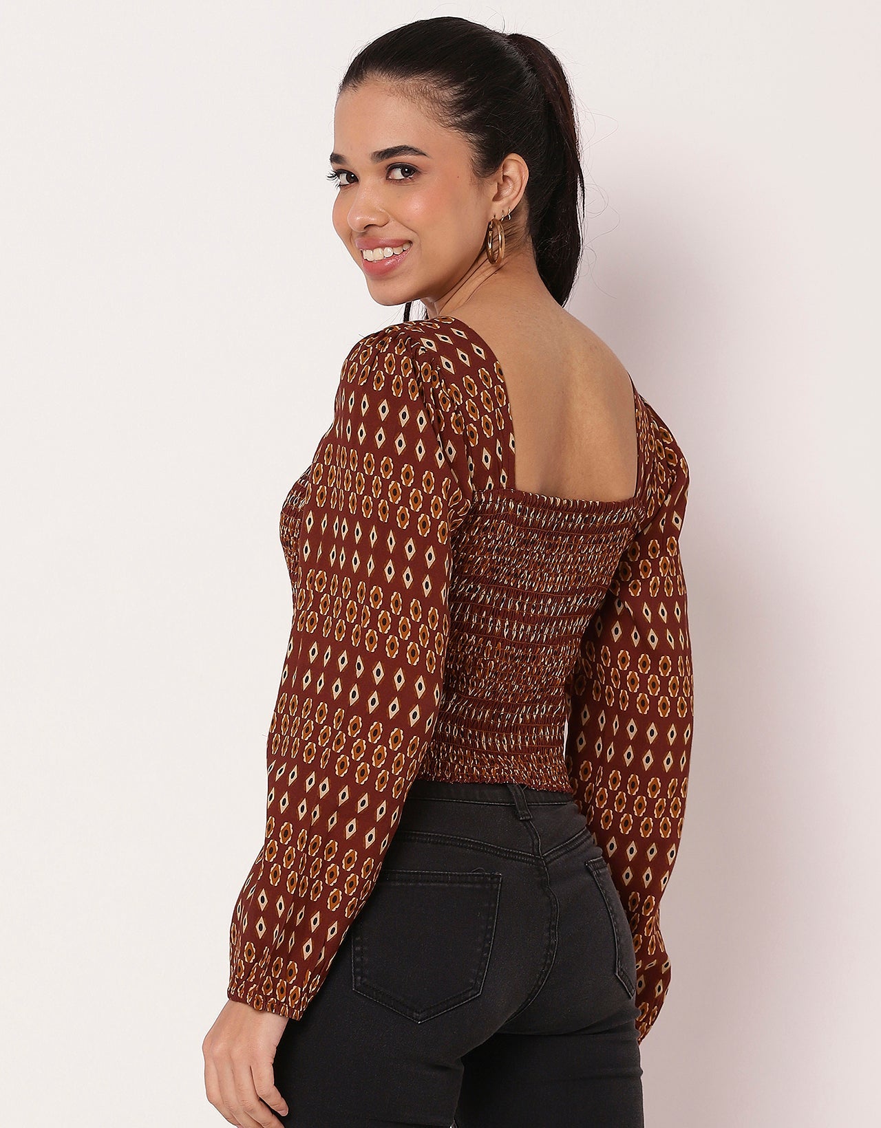 Women's Square Neck Crop Long Sleeves Summer Top