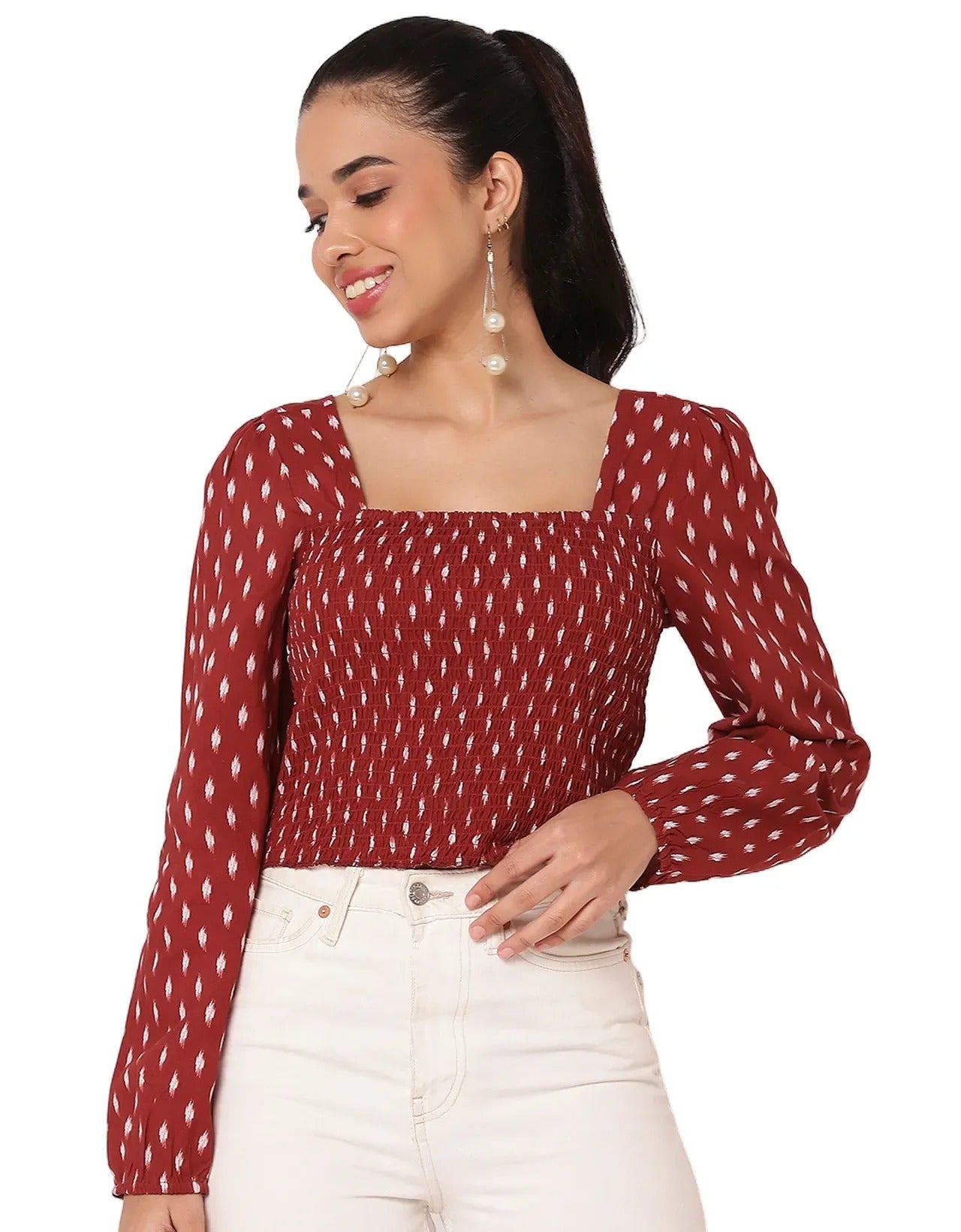 Women's Square Neck Crop Long Sleeves Summer Top