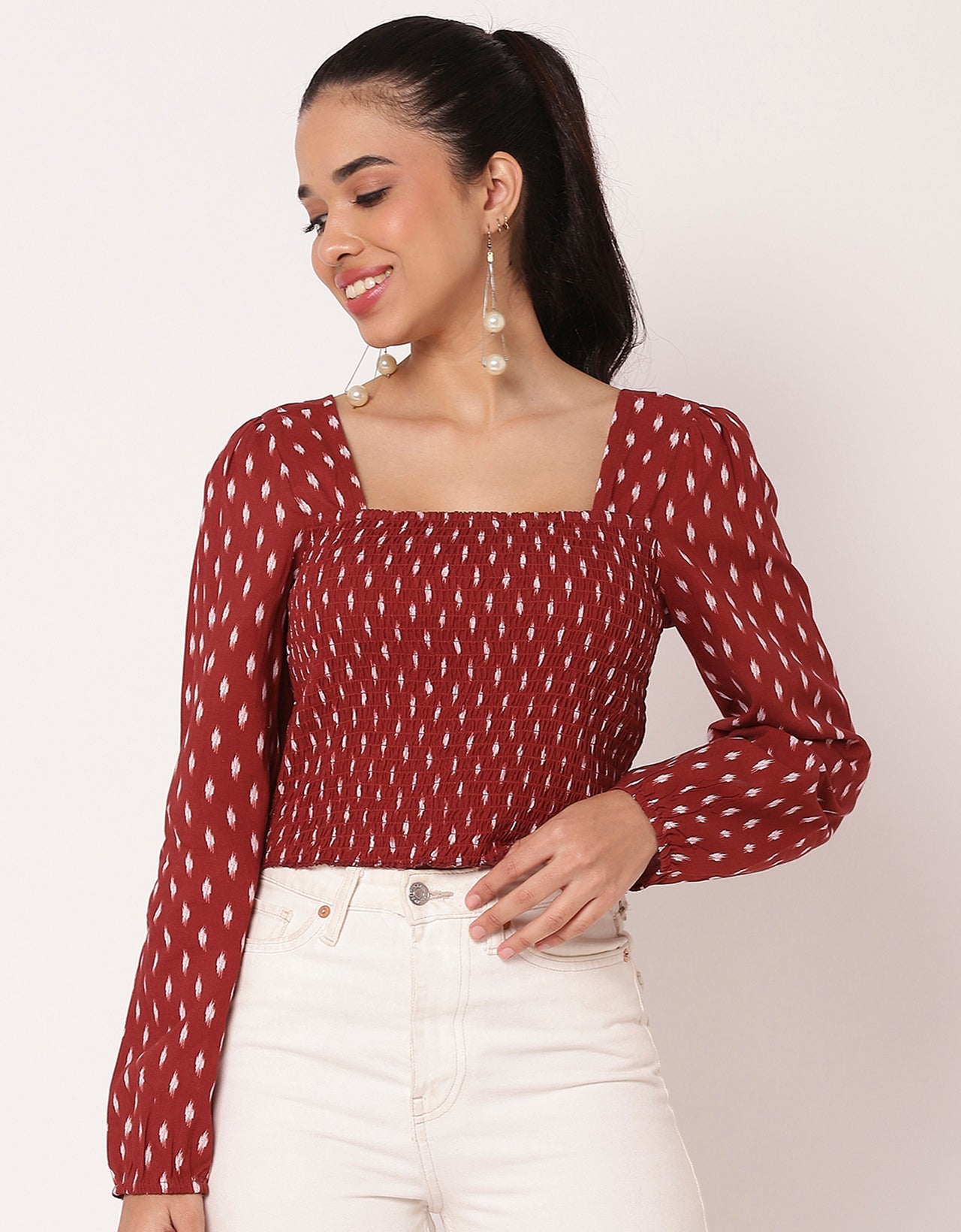 Women's Square Neck Crop Long Sleeves Summer Top