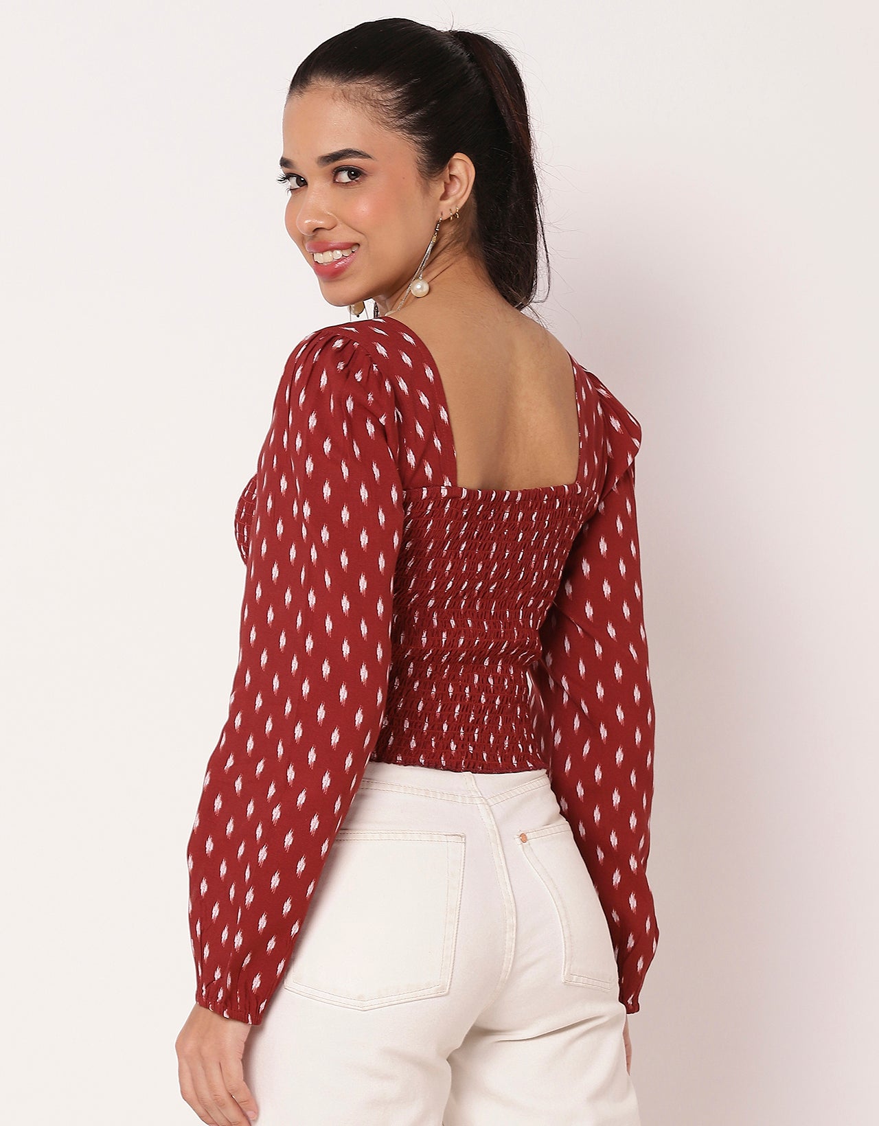 Women's Square Neck Crop Long Sleeves Summer Top