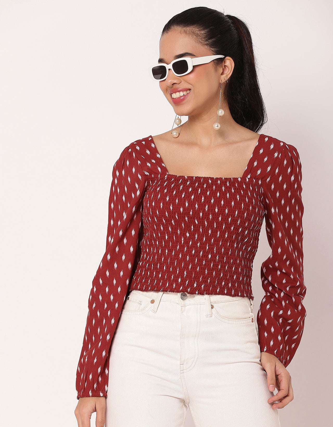 Women's Square Neck Crop Long Sleeves Summer Top