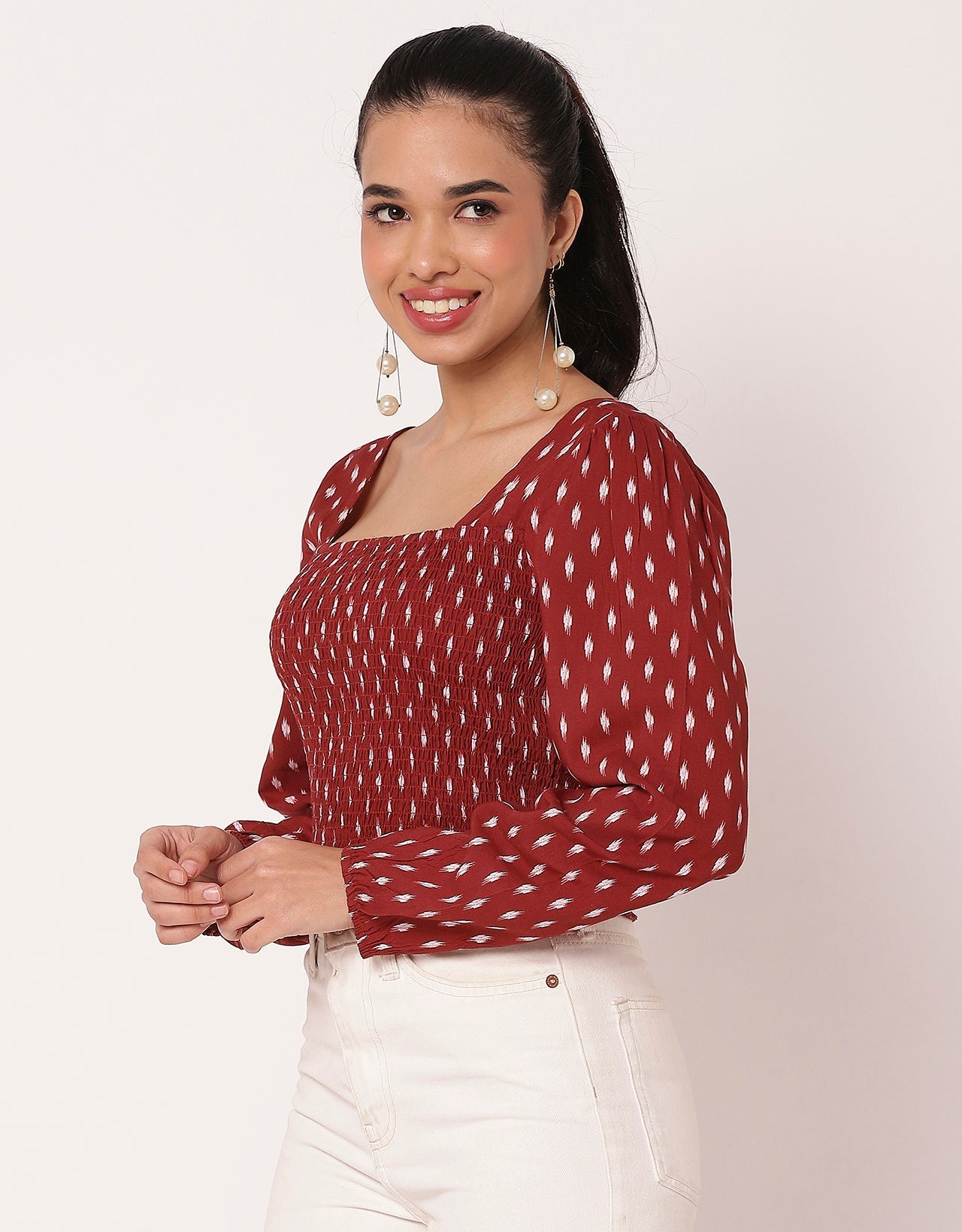 Women's Square Neck Crop Long Sleeves Summer Top