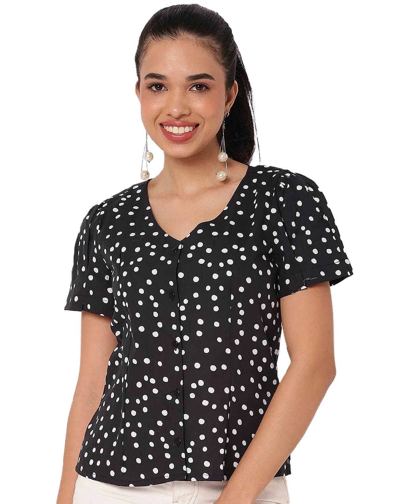 Printed Short Sleeve Casual Top Shirt For Women