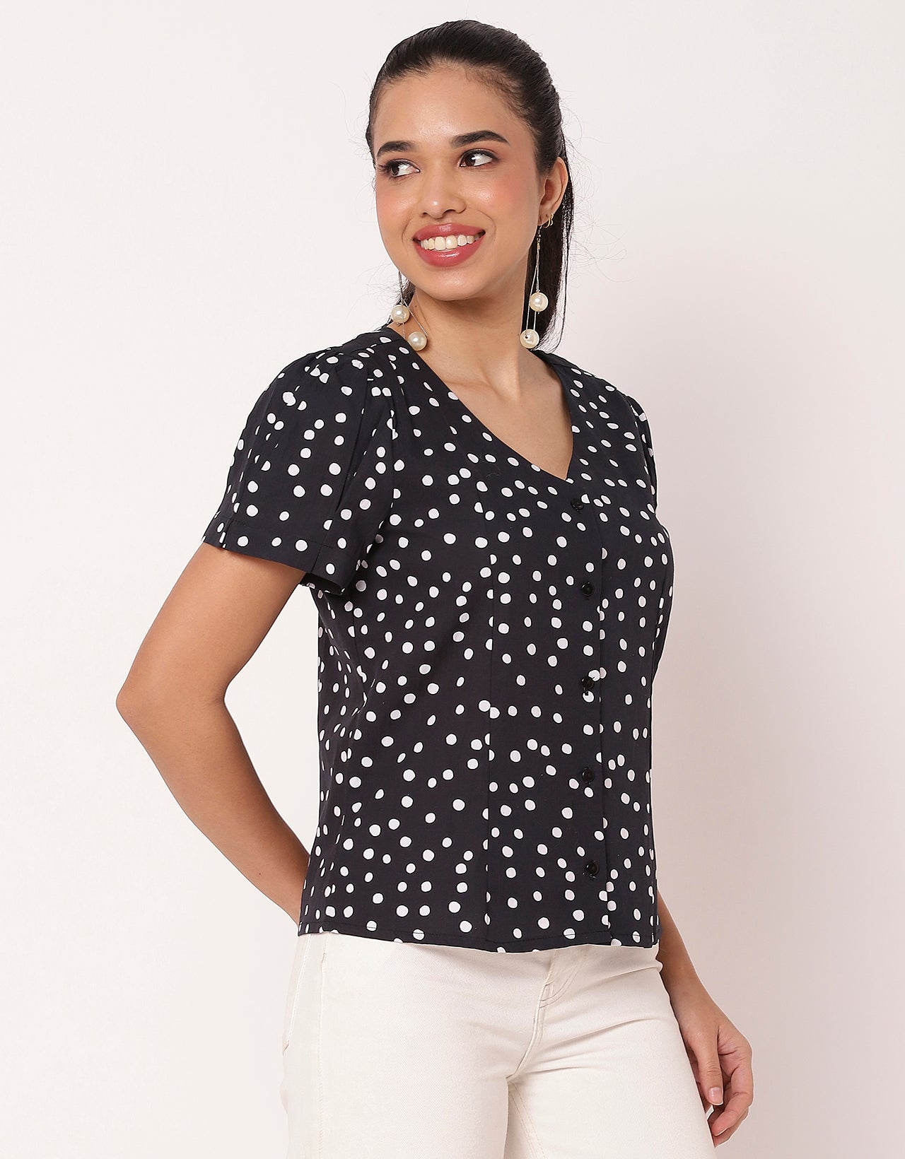 Printed Short Sleeve Casual Top Shirt For Women