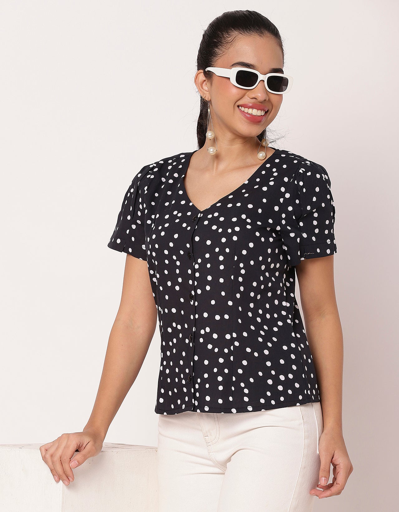 Printed Short Sleeve Casual Top Shirt For Women