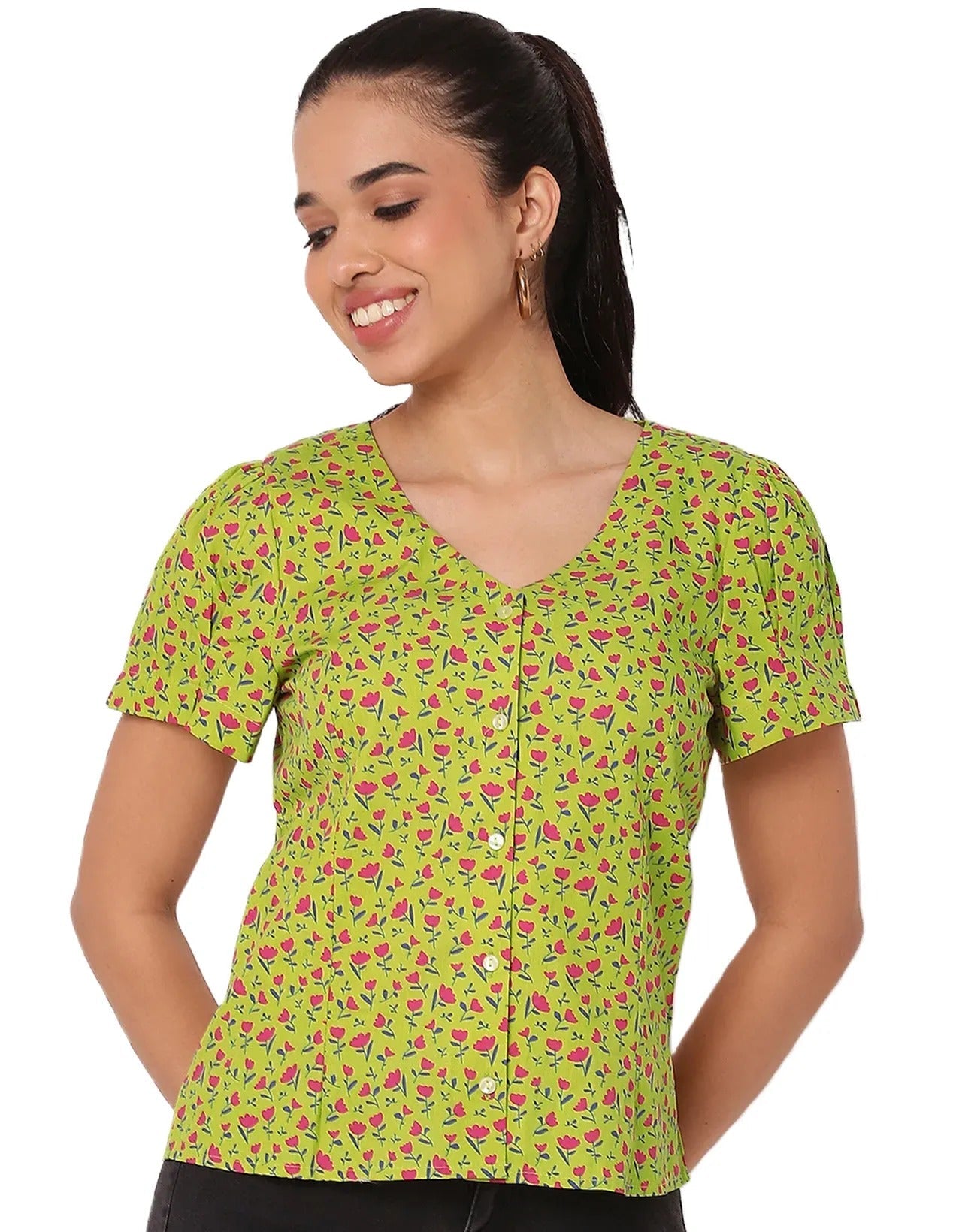Printed Short Sleeve Casual Top Shirt For Women