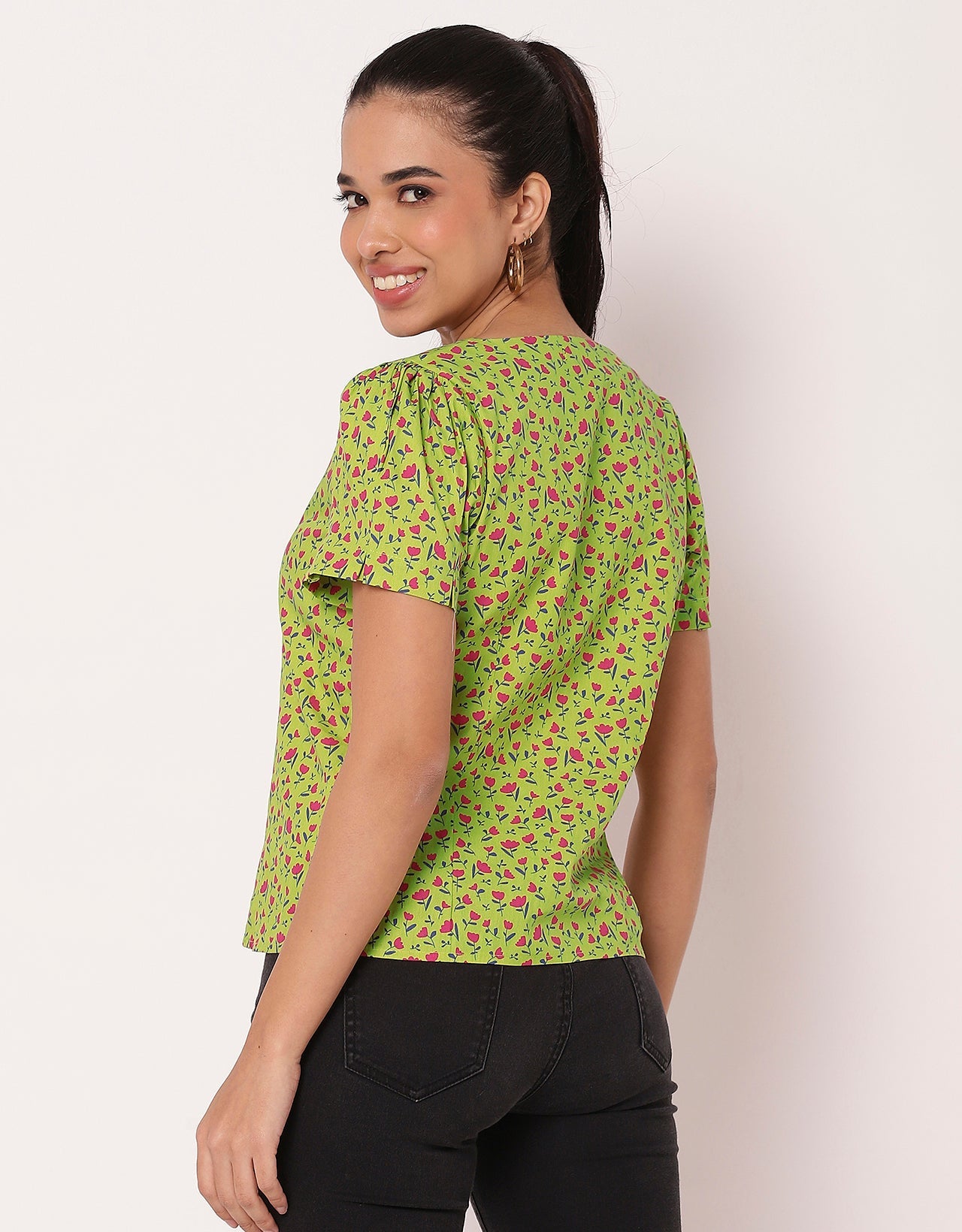 Printed Short Sleeve Casual Top Shirt For Women