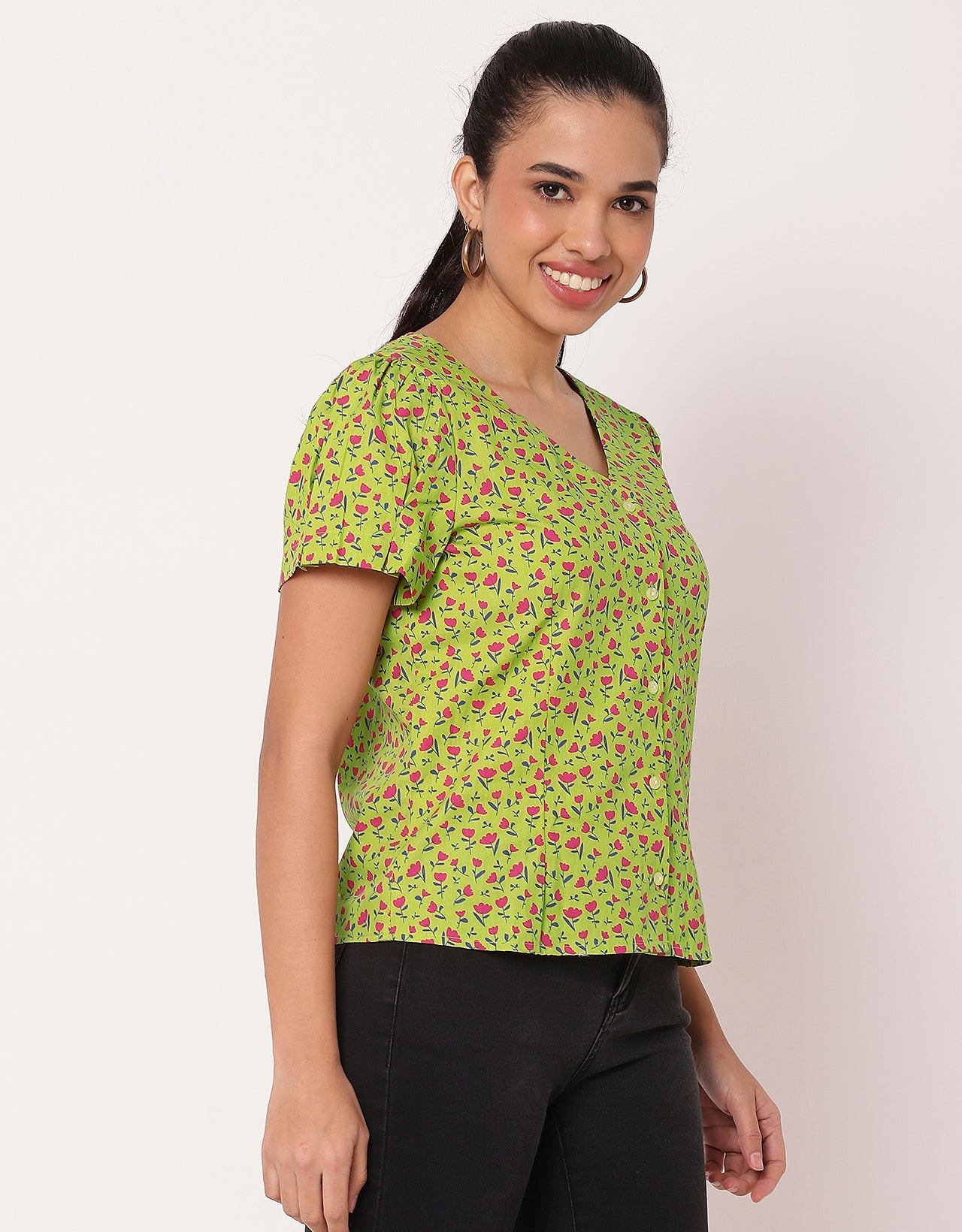 Printed Short Sleeve Casual Top Shirt For Women