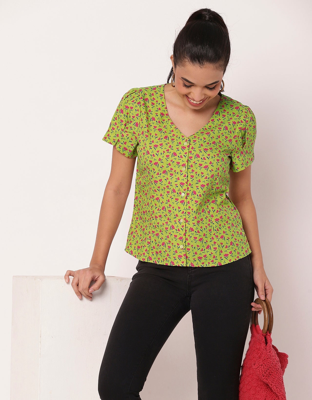 Printed Short Sleeve Casual Top Shirt For Women
