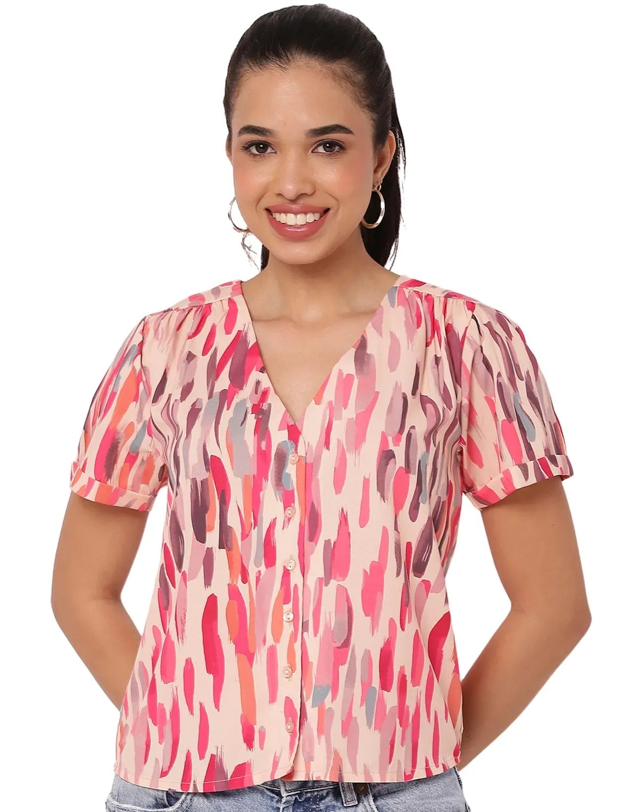 Printed Tops For Women V Neck Regular Fit Top