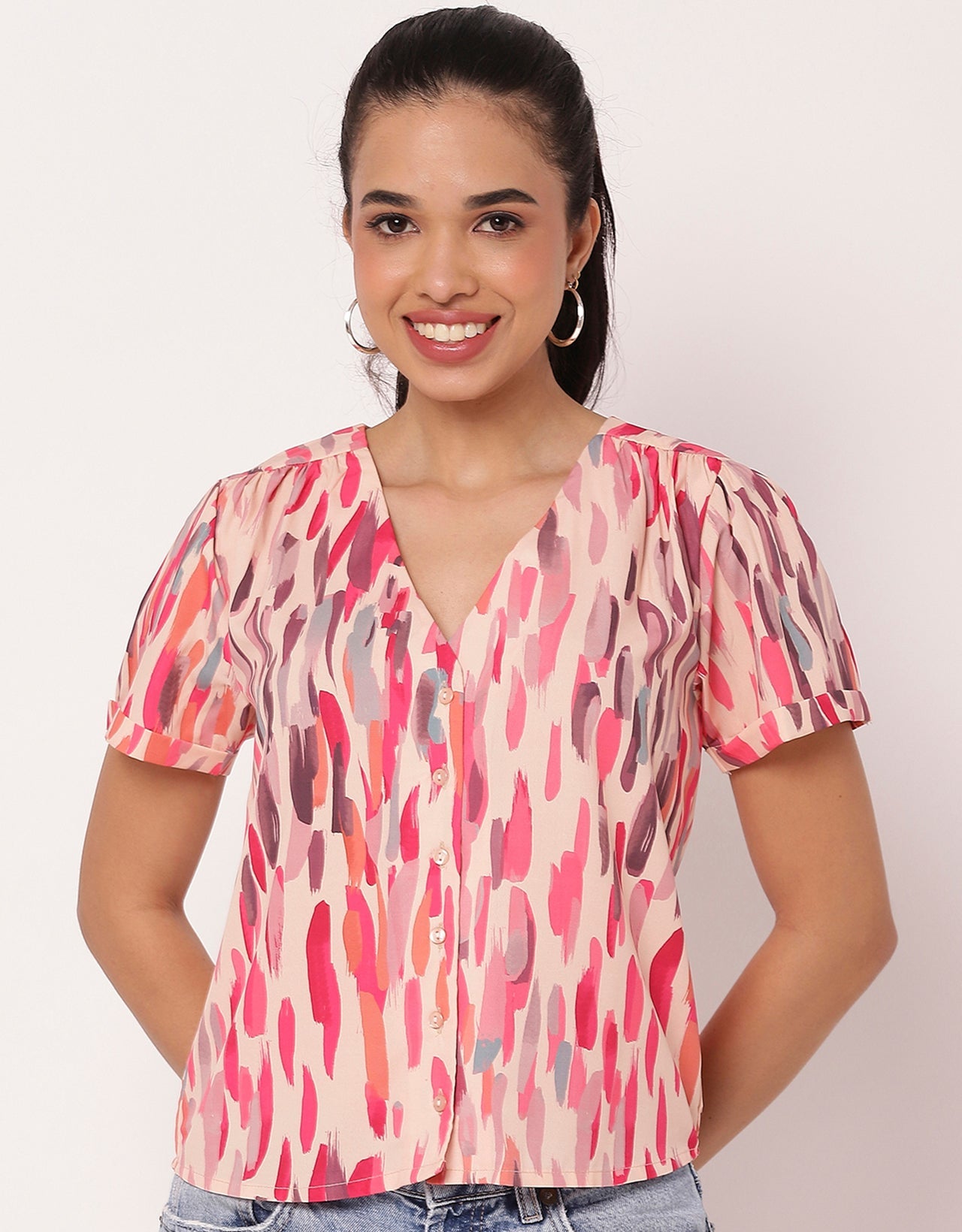 Printed Tops For Women V Neck Regular Fit Top