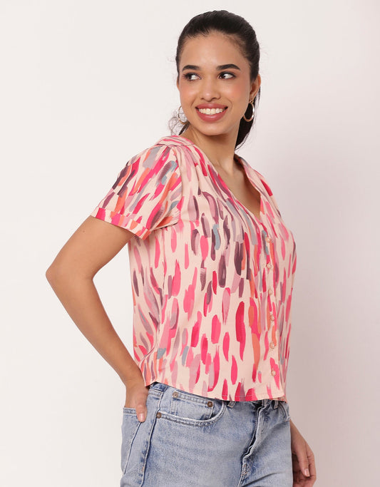 Printed Tops For Women V Neck Regular Fit Top