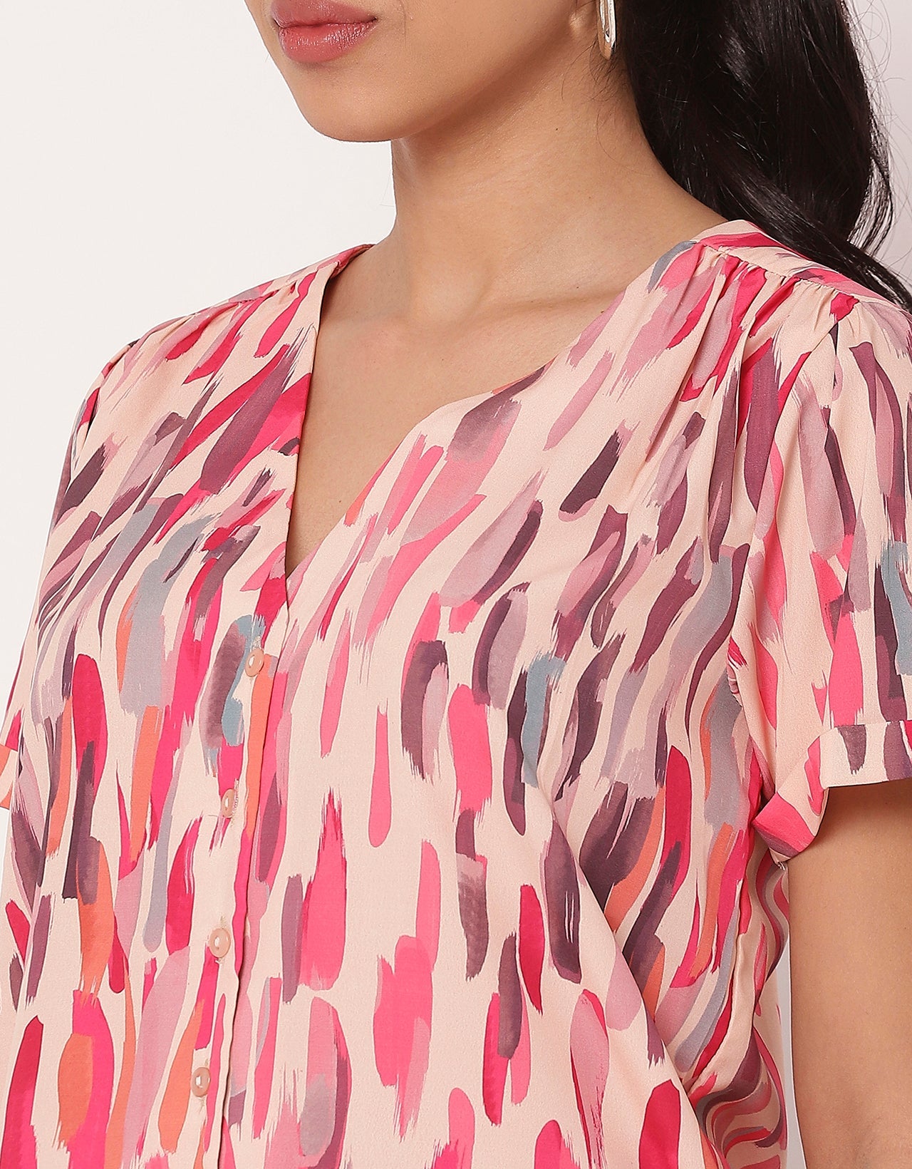 Printed Tops For Women V Neck Regular Fit Top