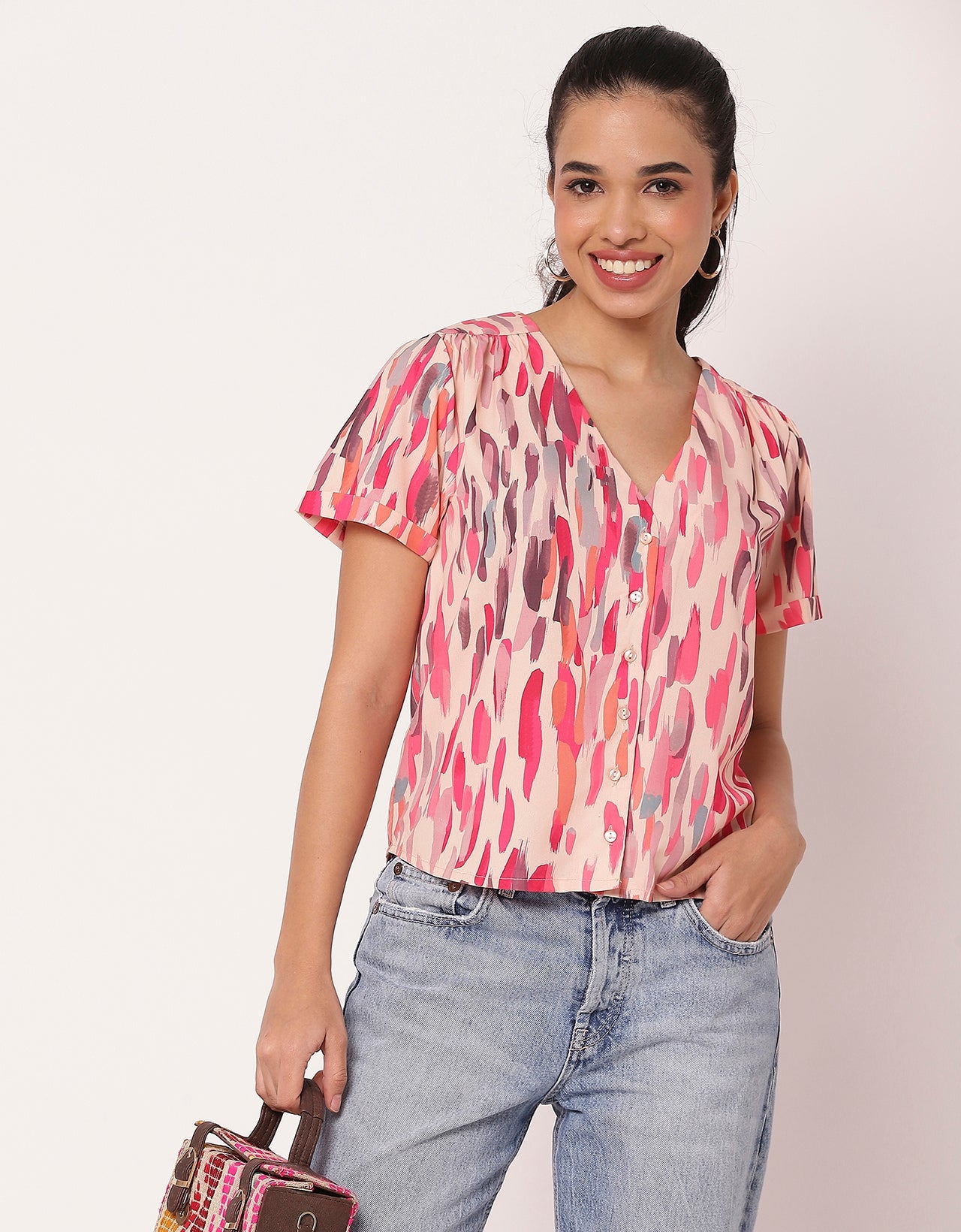Printed Tops For Women V Neck Regular Fit Top