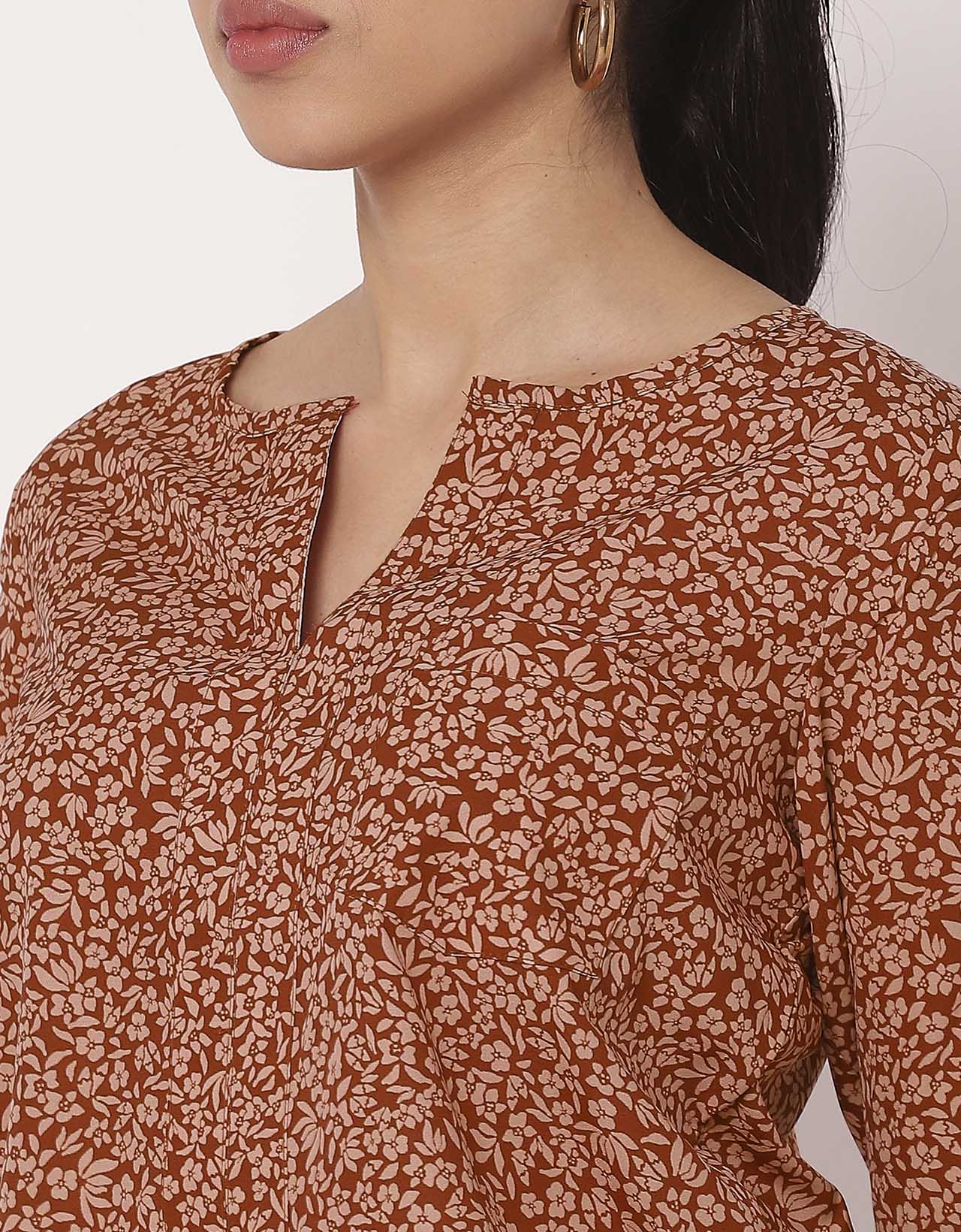 Printed Short V Neck Full Sleeve Top For Women