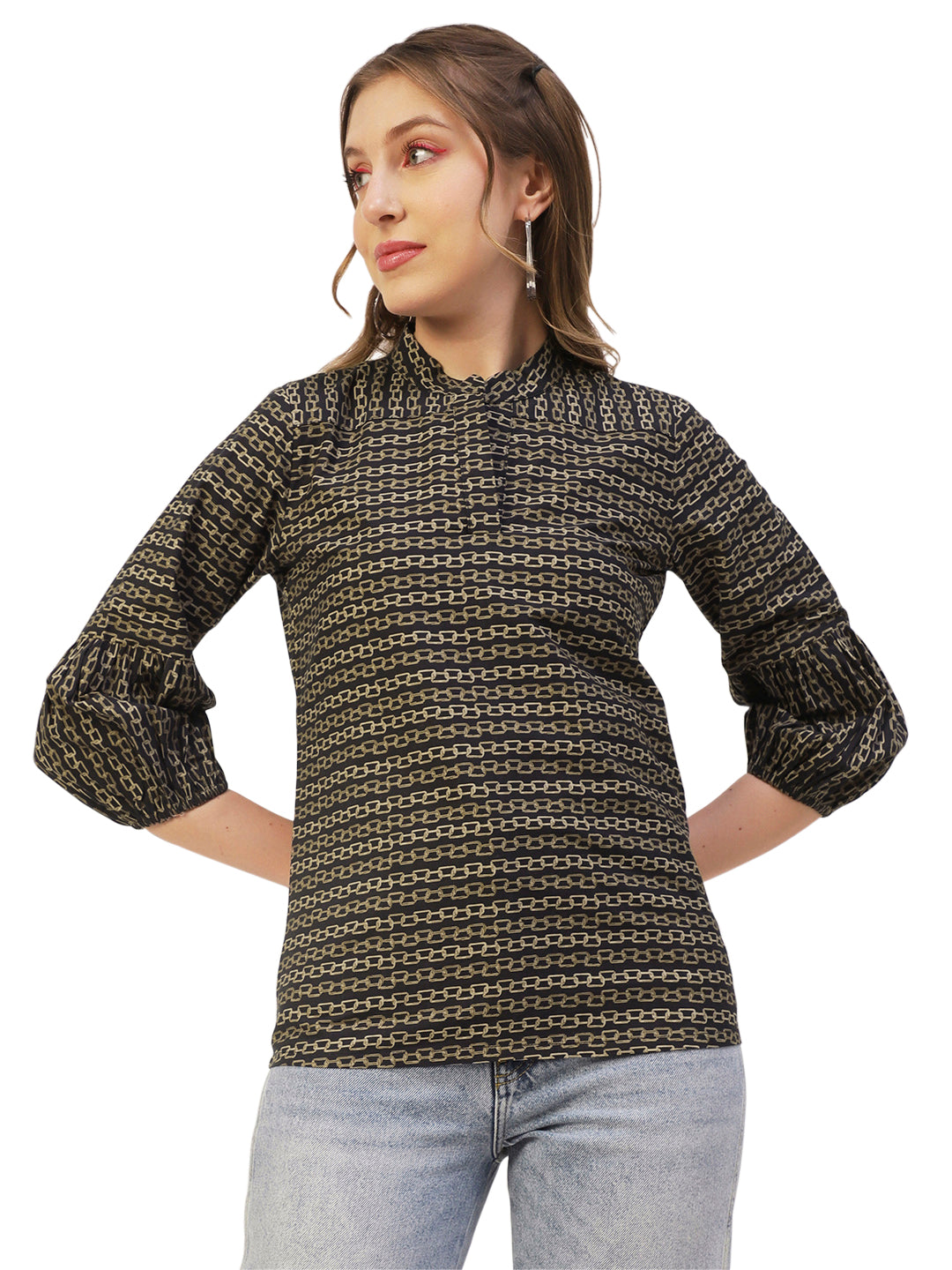 Printed Mandarin Formal Top