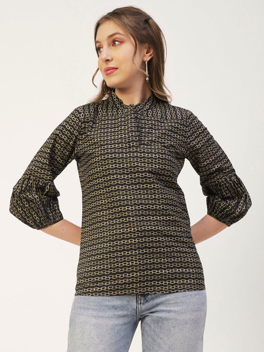 Printed Mandarin Formal Top