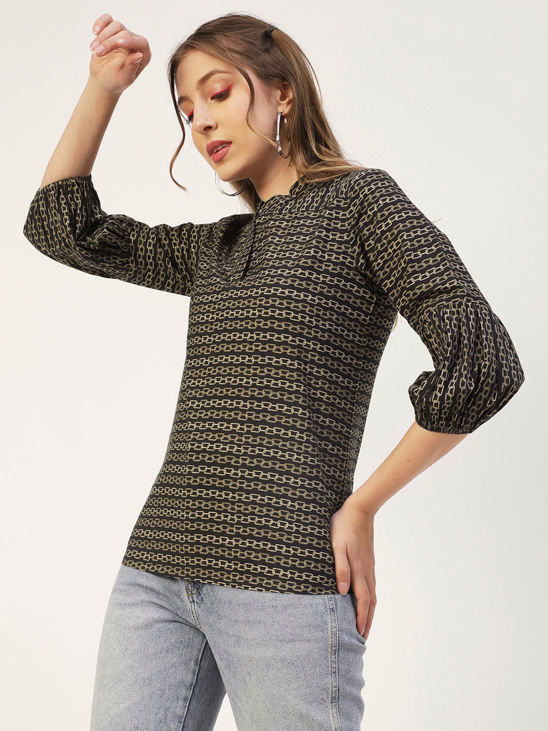 Printed Mandarin Formal Top