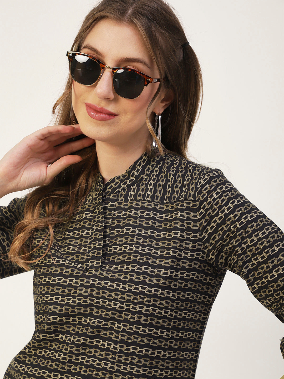 Printed Mandarin Formal Top