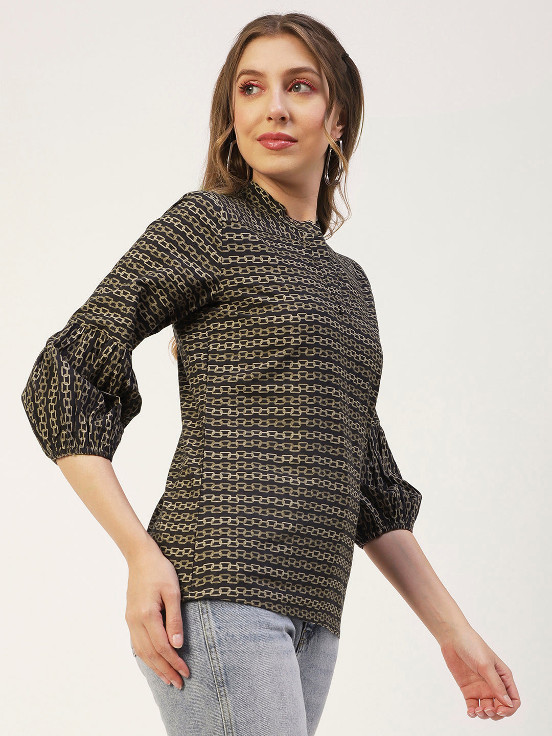 Printed Mandarin Formal Top