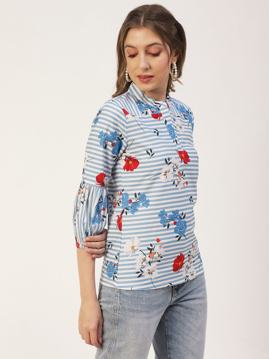 Printed Mandarin Formal Top