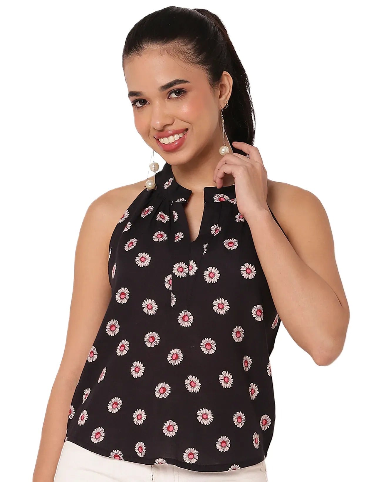 Sleeveless Halter Neck Printed Loose Women's Top
