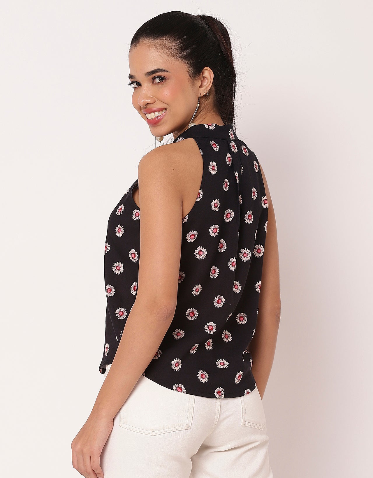 Sleeveless Halter Neck Printed Loose Women's Top