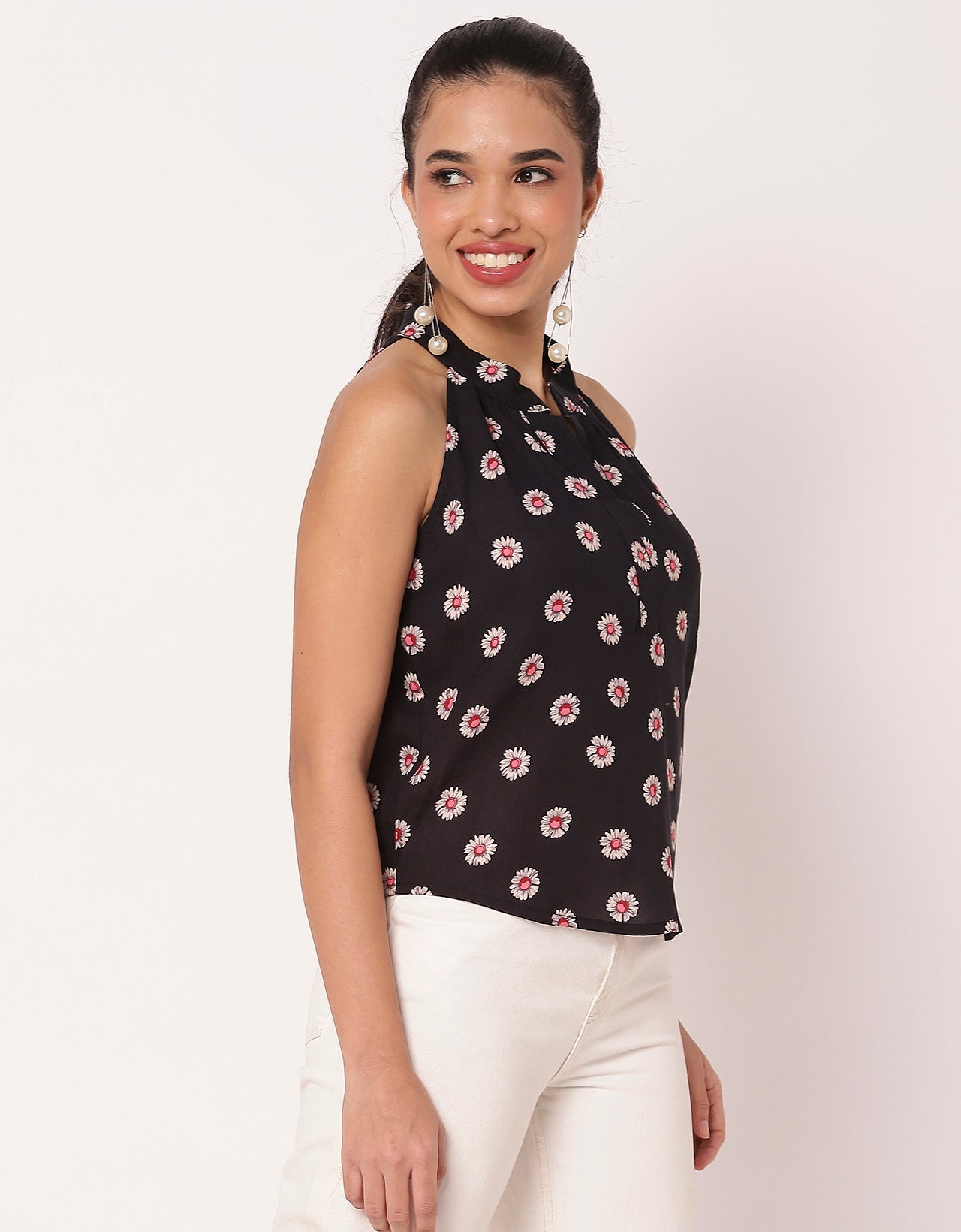 Sleeveless Halter Neck Printed Loose Women's Top