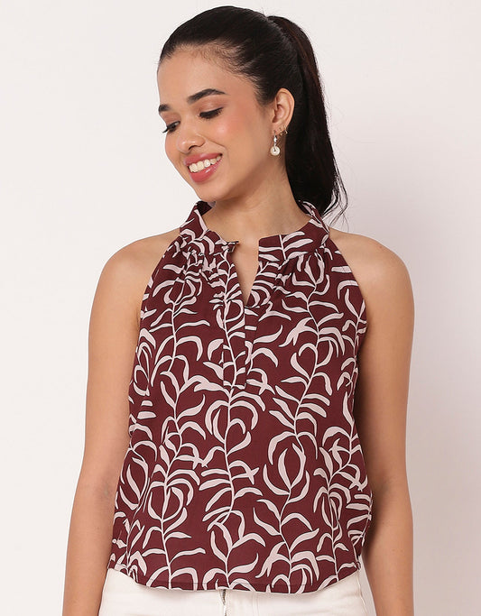 Sleeveless Halter Neck Printed Loose Women's Top