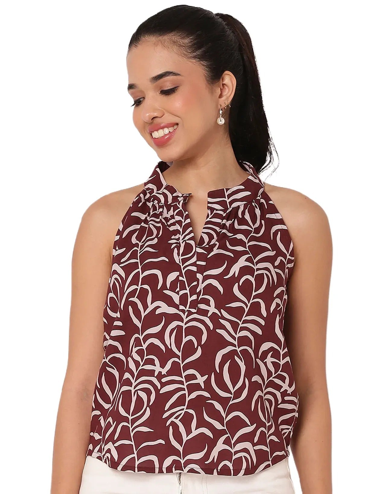 Sleeveless Halter Neck Printed Loose Women's Top