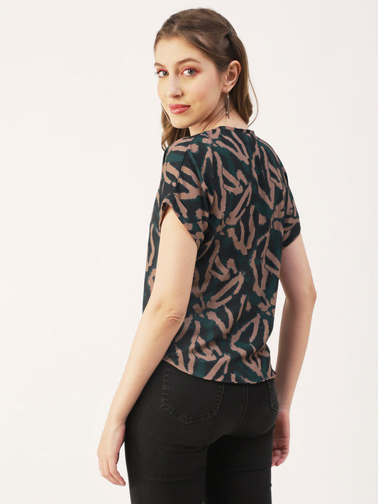 Printed Front Zip-Up Top