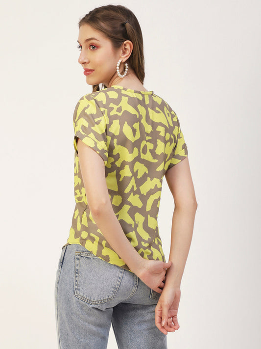Printed Front Zip-Up Top