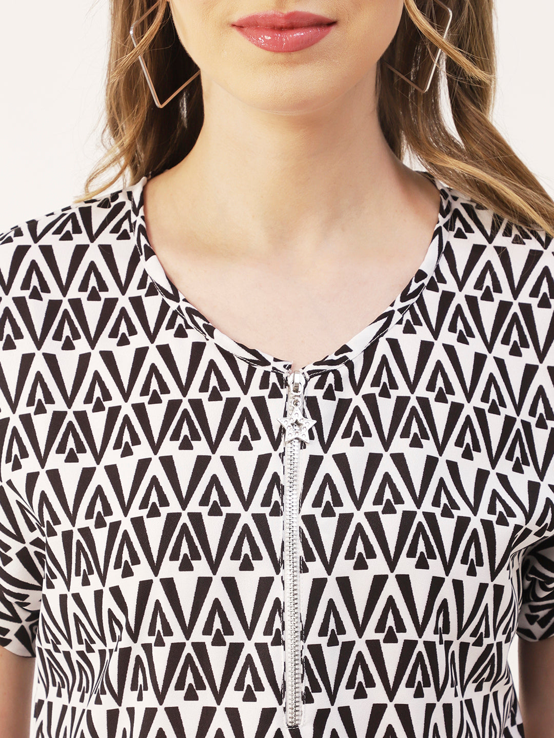 Printed Front Zip-Up Top