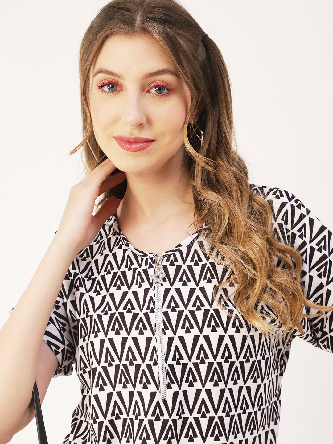 Printed Front Zip-Up Top