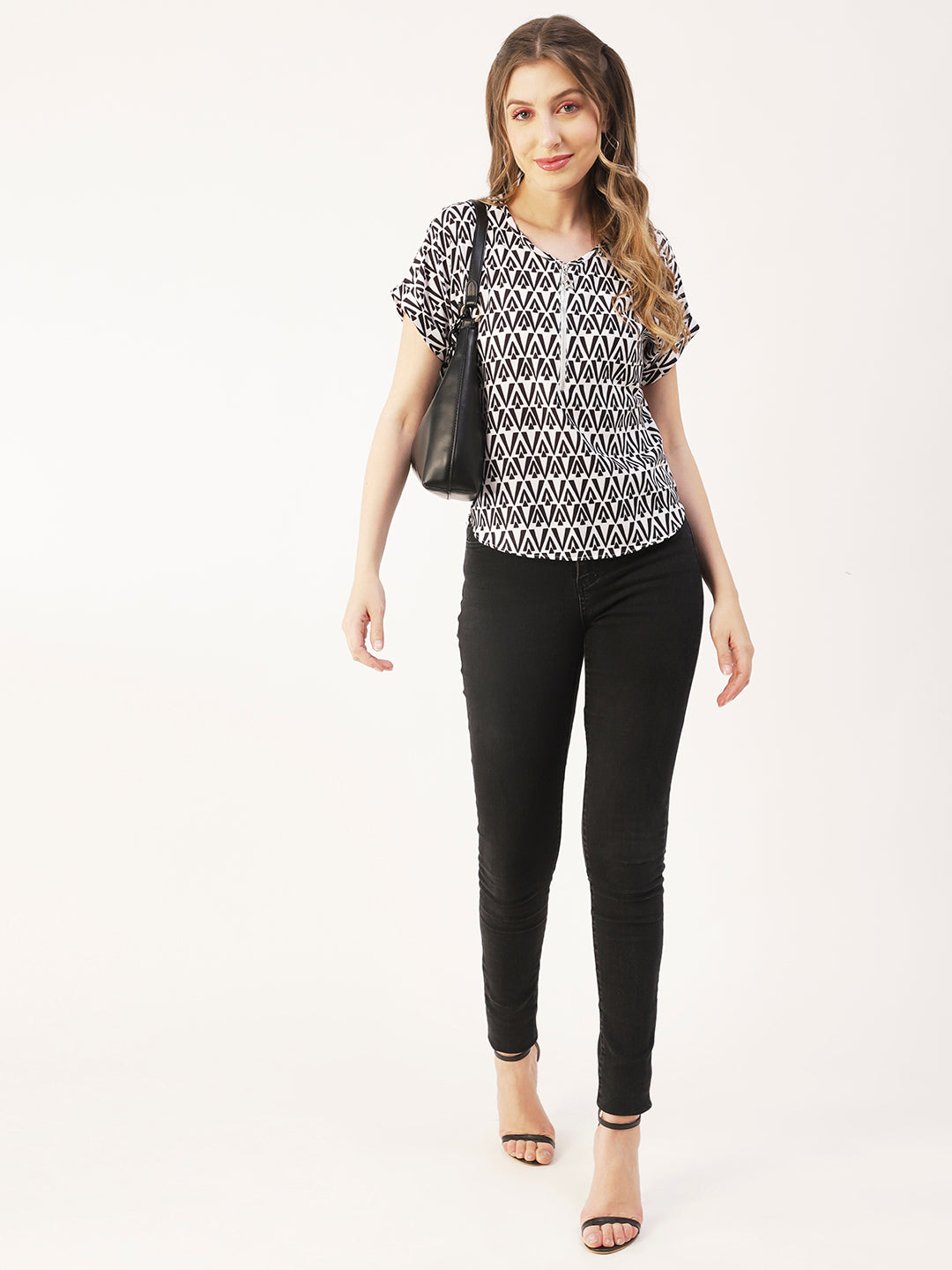 Printed Front Zip-Up Top