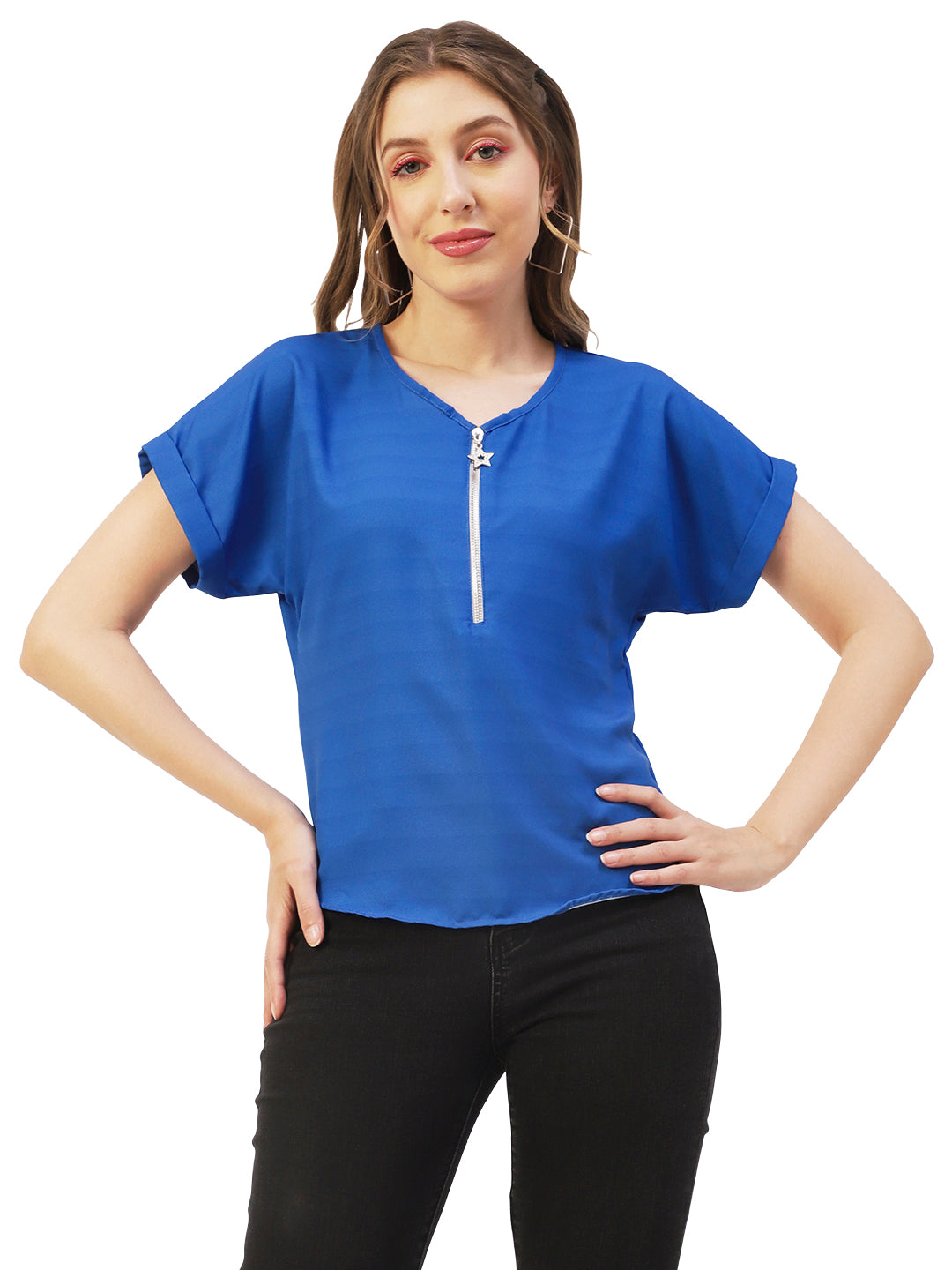 Printed Front Zip-Up Top