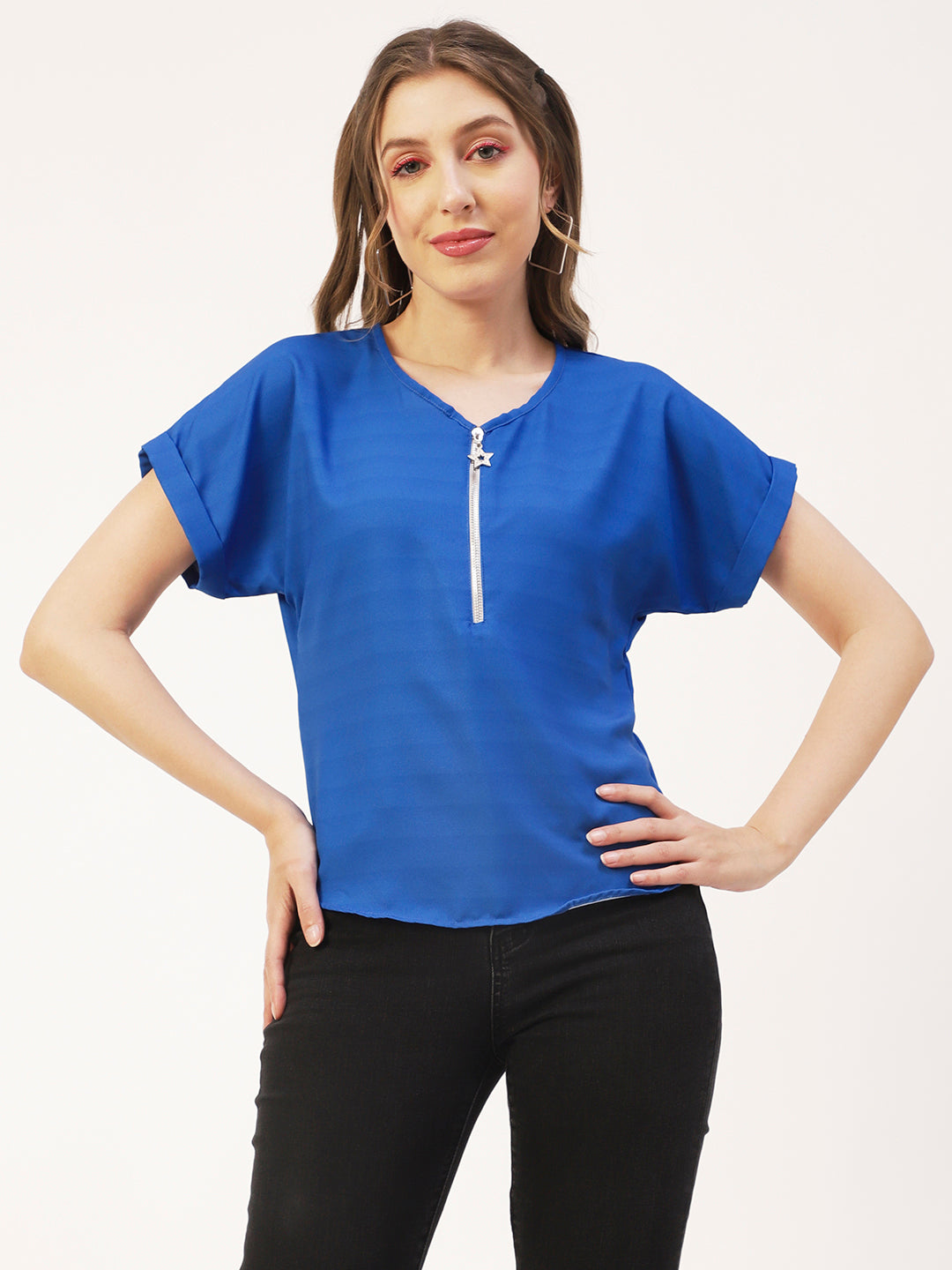 Printed Front Zip-Up Top