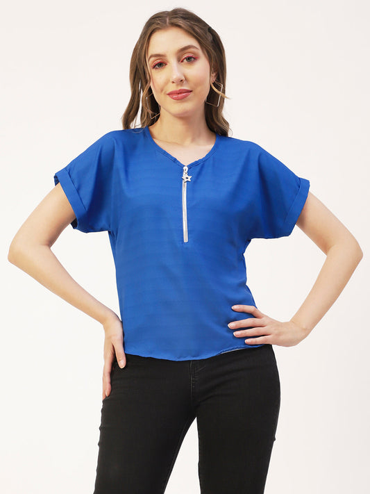 Printed Front Zip-Up Top